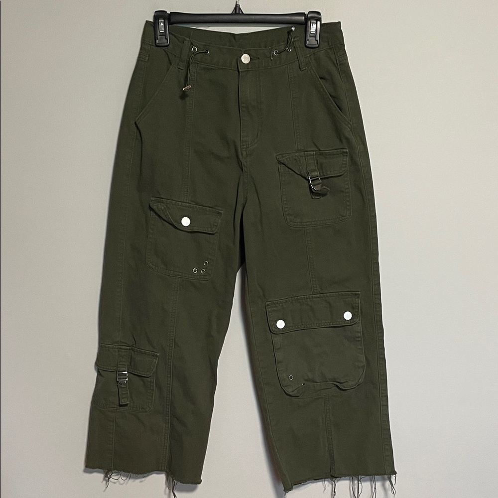 Cider Green Cropped Wide Leg Utility Pants Size Medium